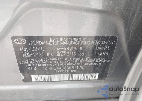 2013 Hyundai Sonata Limited из США, поврежденный, VIN 5NPEC4AC8DH521781